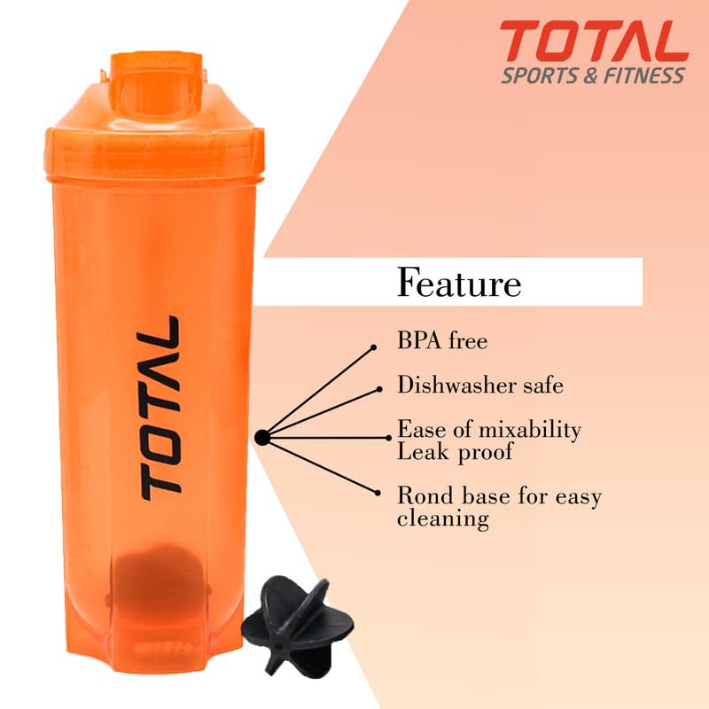 Total Euro Shaker Bottle 575Ml | Leakproof Protein Shaker With Mixer Ball & Hook | Bpa-Free Gym Bottle For Workout, Pre-Workout,